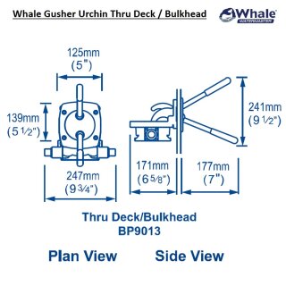 Whale BP9013 Gusher Urchin Manual Bilge Pump, Thru Deck / Bulkhead version  with removable handle, max 55 LPM, 25/38mm